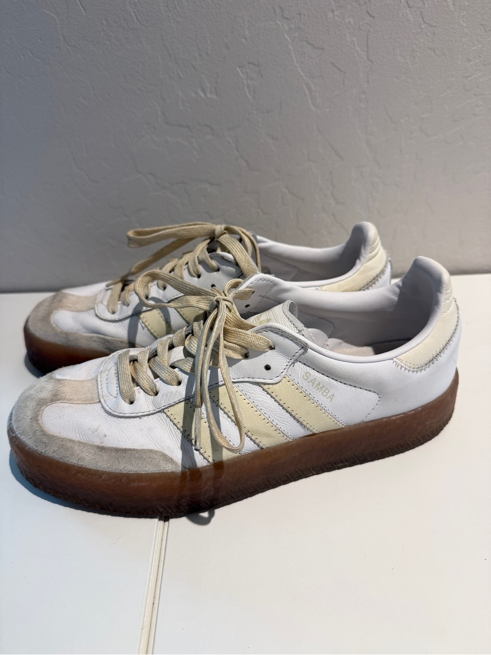 adidas Samba Platform Sneakers in White, Cream & Brown Gum